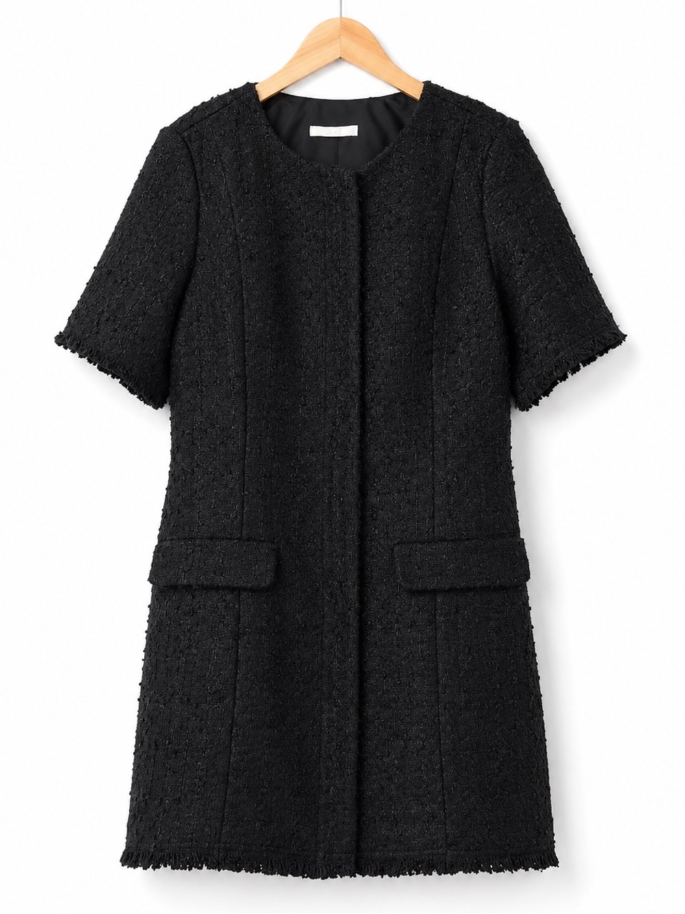 H&M Black Bouclé Tweed Mini Dress NWT Short Sleeve Textured Size M